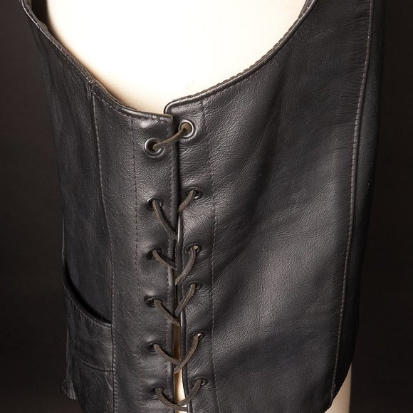 Vintage 1980s Black Leather Vest